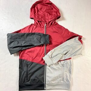 Nike Windbreaker Jacket Full Zip Men's XL Red Black Gray Colorblock Hooded VTG